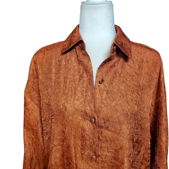 House of Harlow 1960 Blouse Womens Burnt Orange Crinkle Texture Oversized Tunic - Picture 2 of 12
